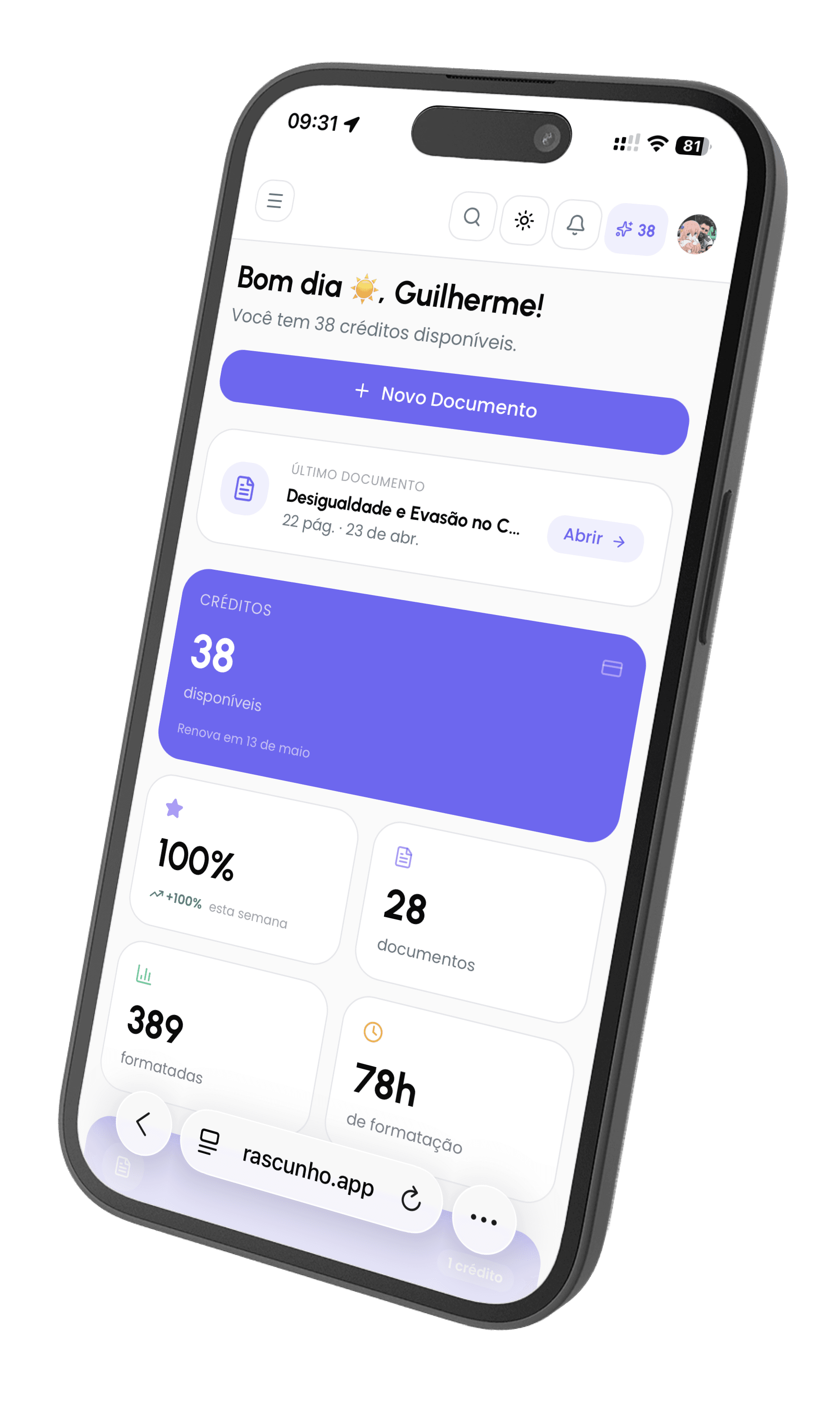 Dashboard do Rascunho.app